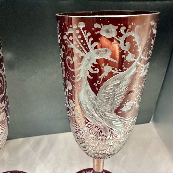 Egermann Czech Ruby Cut Crystal Champagne Flutes 1 of 10 Signed COA 2018 - Picture 5 of 16